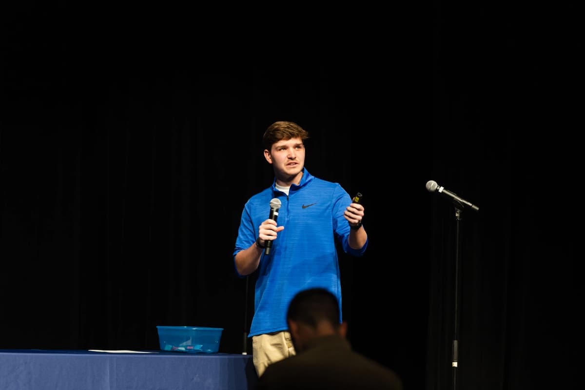 Student pitching at Boom pitch event