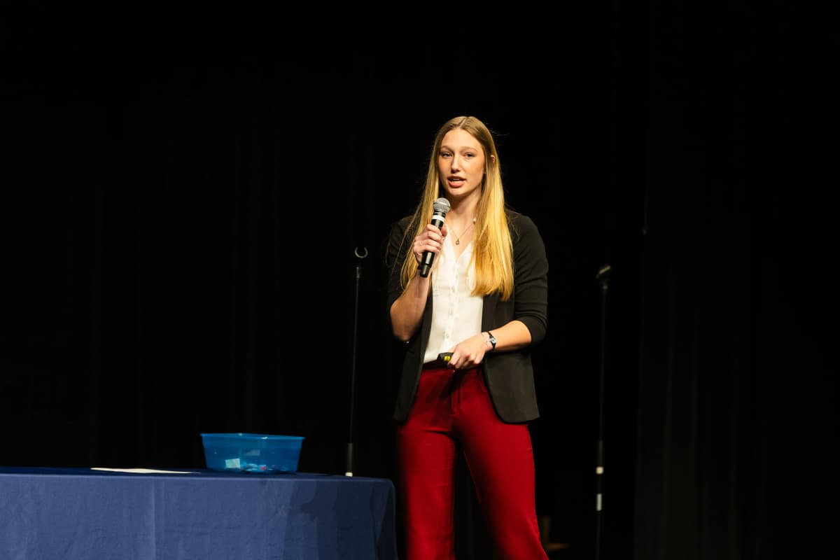 Student founder pitching to judges